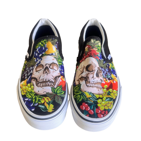 Vans Classic Slip On Unisex Fruit Skull Shoes Size 6.5 or 5 #449 - Picture 1 of 10